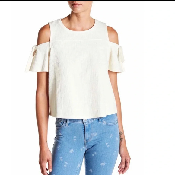 Madewell size small ivory cold shoulder top - Picture 3 of 10